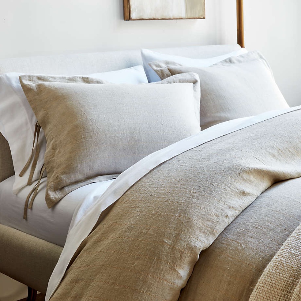 Crate & Barrel Linen Lurex Striped King Duvet Cover and Shams. 106"W x96"D
